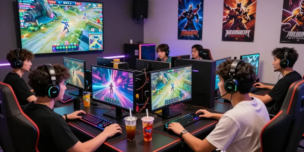 Competitive gaming scene with players enjoying sc88 in a vibrant online tournament atmosphere