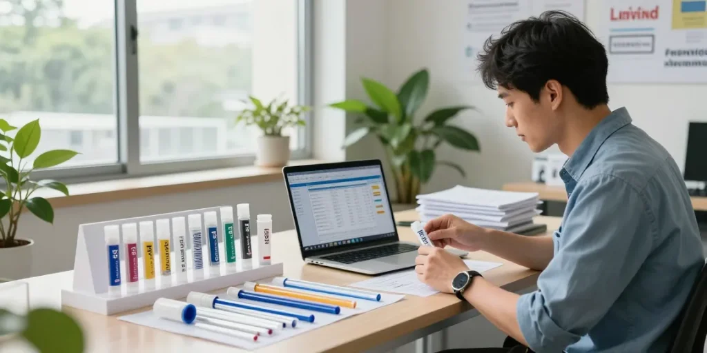 FEP tube selectie in een professionele werkomgeving met productinformatie en verschillende slangdiameters.