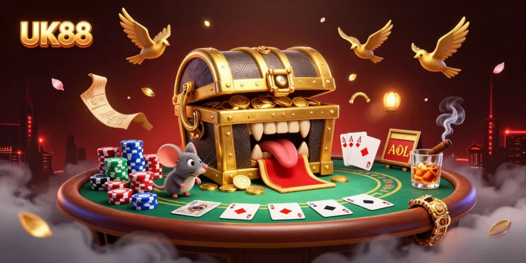 UK88 offers thrilling poker experiences with an ultra-detailed treasure chest and vibrant elements.