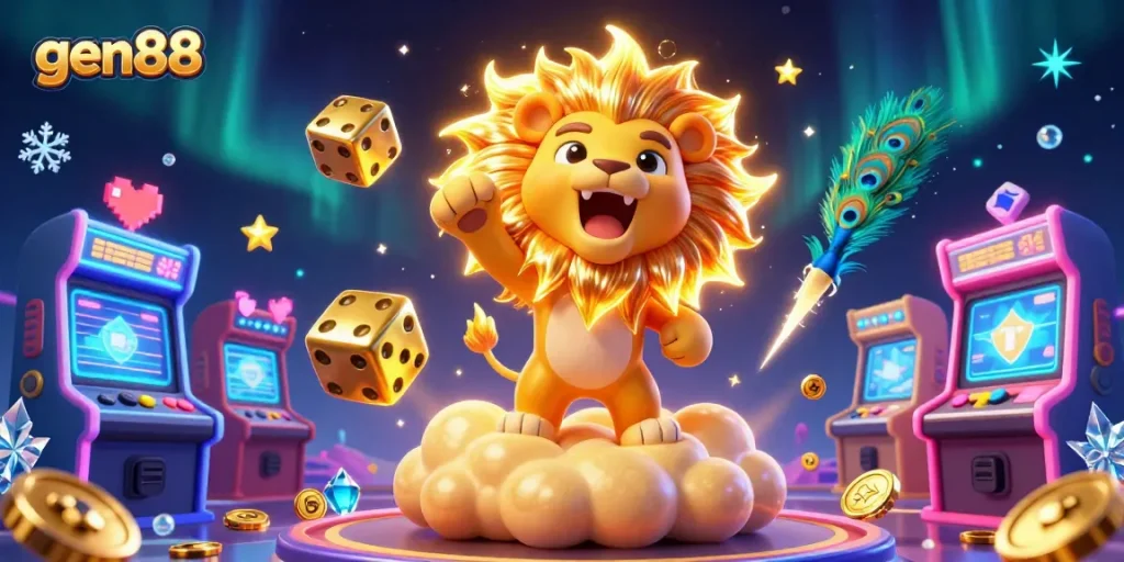 Experience the excitement of gen88 with colorful game elements and characters in a vibrant casino setting.
