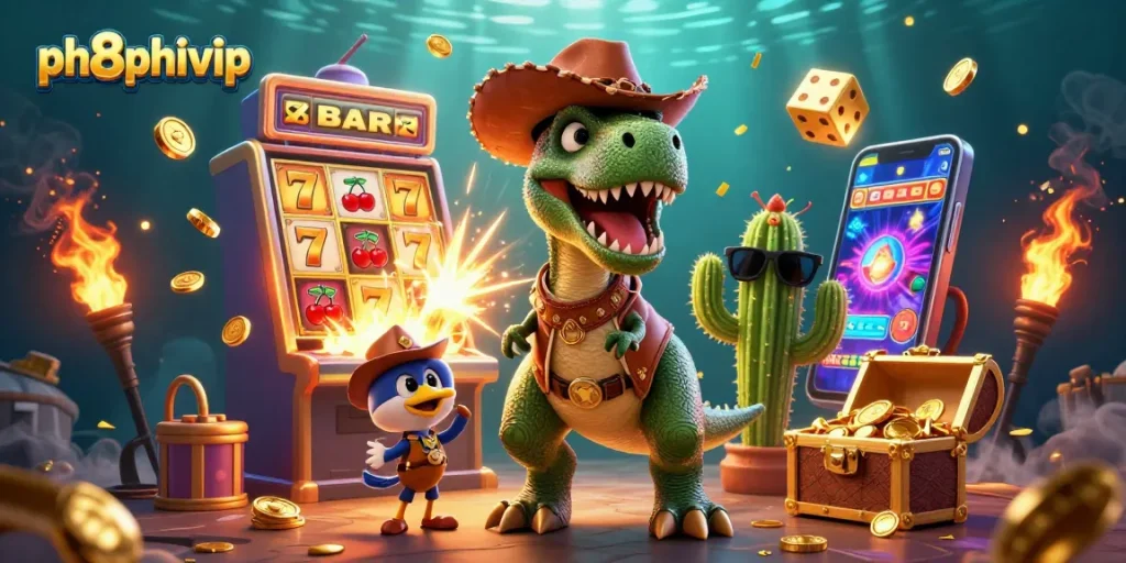 Spin the reels with the vibrant ph8phivip casino, featuring colorful characters and thrilling jackpot elements.