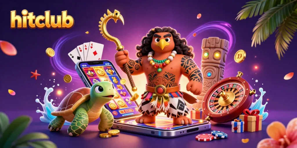 Experience thrilling games at hitclub with a vibrant, interactive casino scene featuring a demigod and turtle.