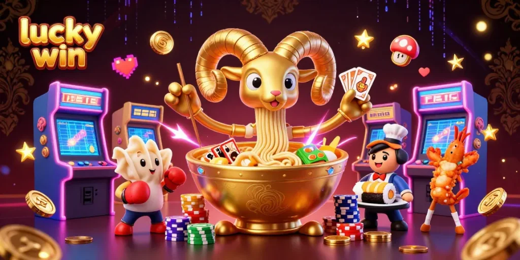 Experience lucky win with vibrant 3D casino characters and arcade elements in action.