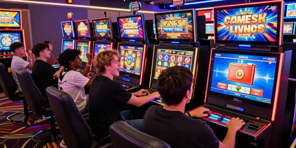 Experience the excitement of online gaming at wd138.com with vibrant slot machines and celebrating players.