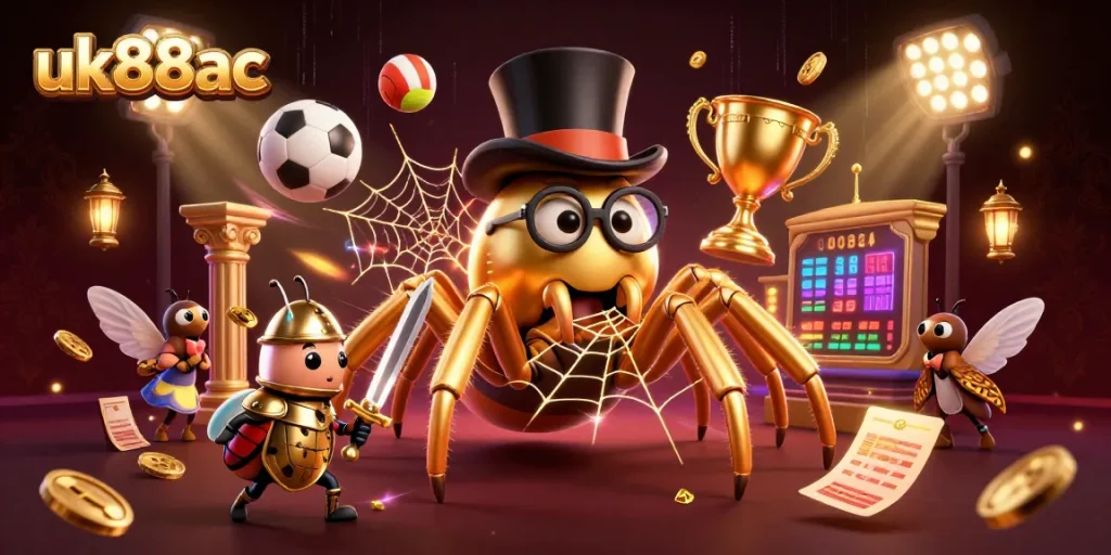 Engage with uk88ac's thrilling atmosphere as a golden tarantula and knight cartoon captivate players