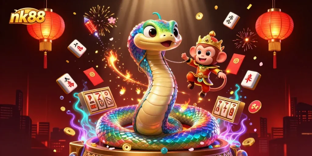 Experience winning with nk88; vibrant casino fantasy with slot elements and magical creatures.