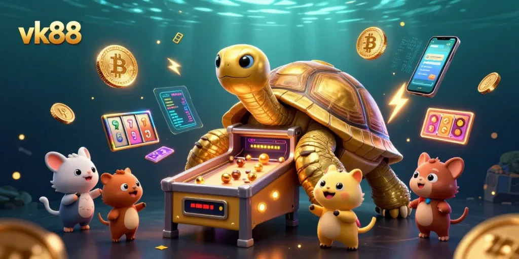 Spin and win with vk88 at this vibrant casino-themed illustration featuring dynamic slot elements!
