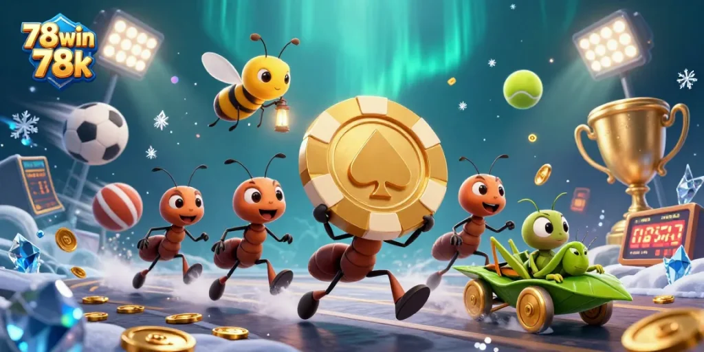 Engage in the excitement of 78win 78k as ants pull off a heist with golden poker chips.