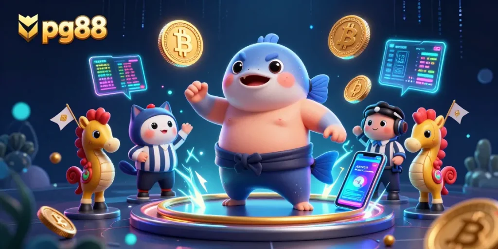 Experience exciting gaming at pg88 with the vibrant underwater gambling scene featuring a sumo fugu.