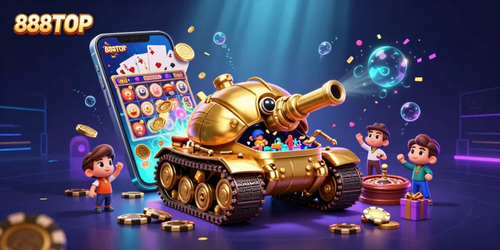 Experience thrilling gaming adventures at 888TOP with immersive slots and golden casino elements.