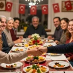 Embracing Turkish Citizenship by Marriage in a festive family gathering.