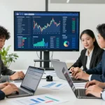 Collaboration sur des solutions de Digital banking dans un bureau moderne.