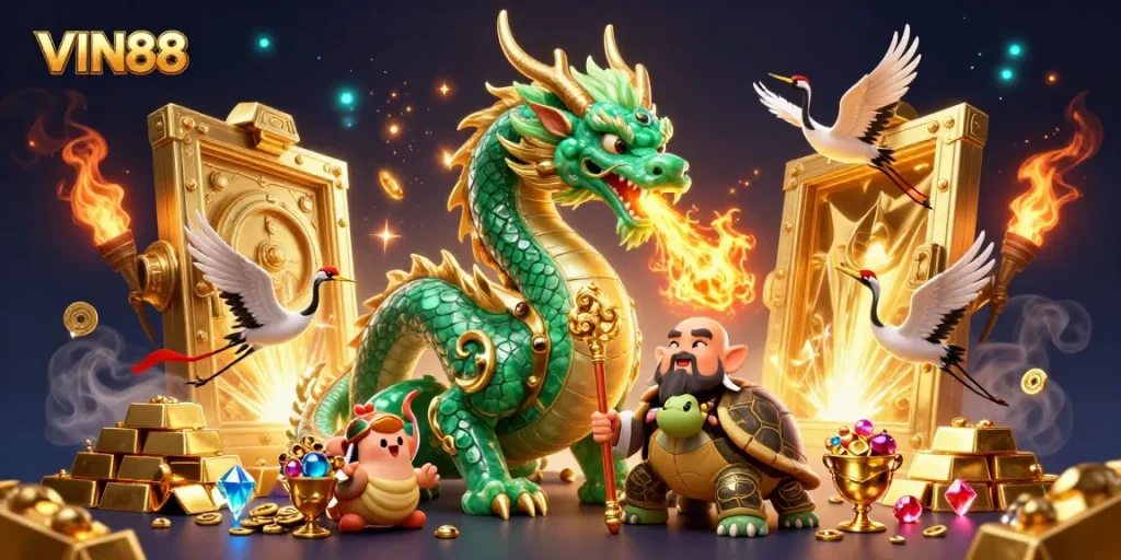 Win big with VIN88's exciting casino atmosphere full of treasures and magical creatures.