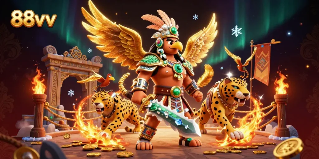 Betting excitement with warriors and gold coins in 88vv themed casino arena