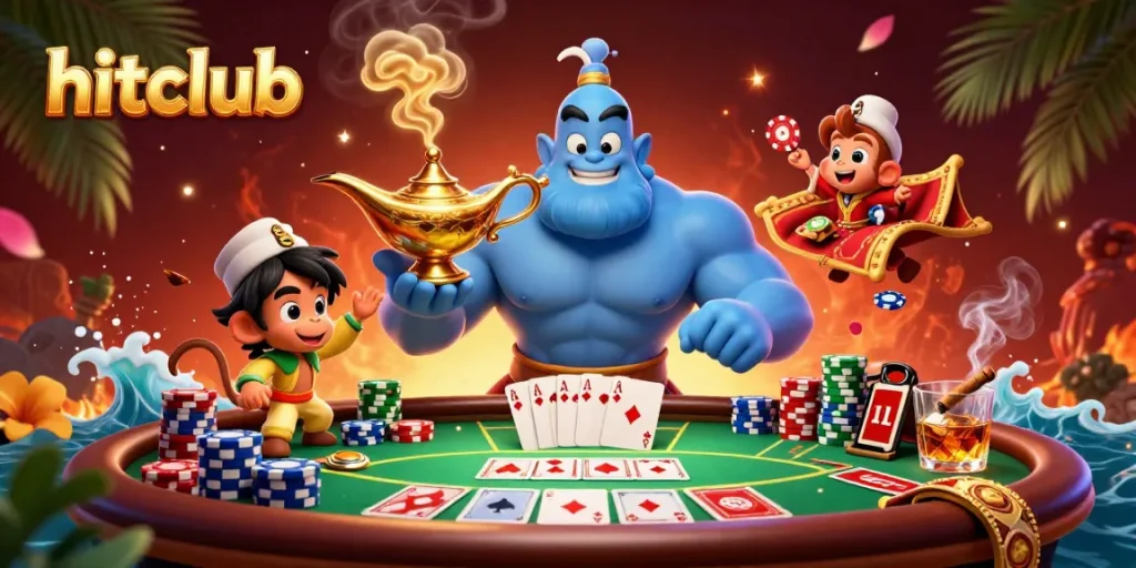 Experience the thrill of hitclub with a vibrant 3D genie and casino elements, creating winning moments!