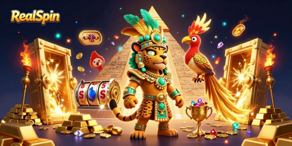 Engage in thrilling gaming at RealSpin Casino with vibrant visuals and dynamic slot elements.