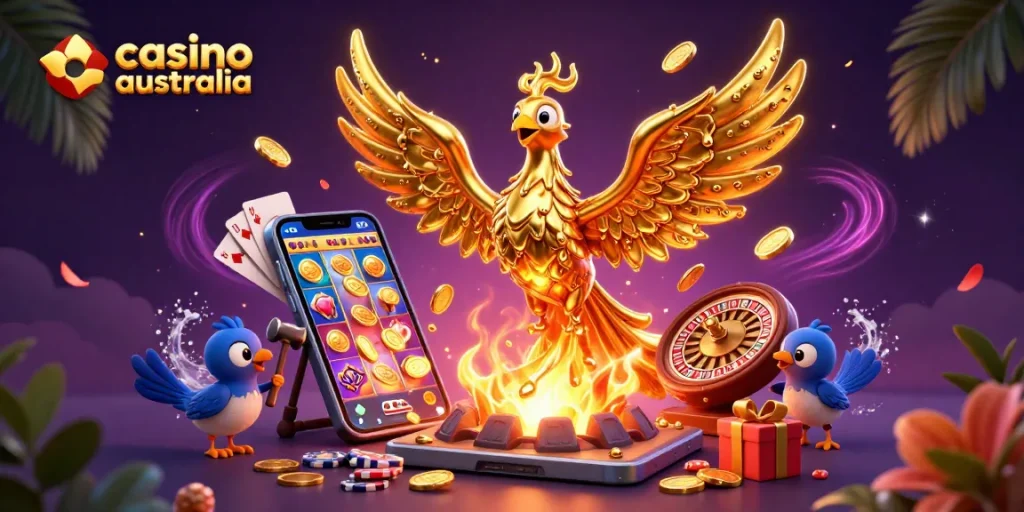 Experience the magic at casino australia with a vibrant phoenix and thrilling gaming elements.
