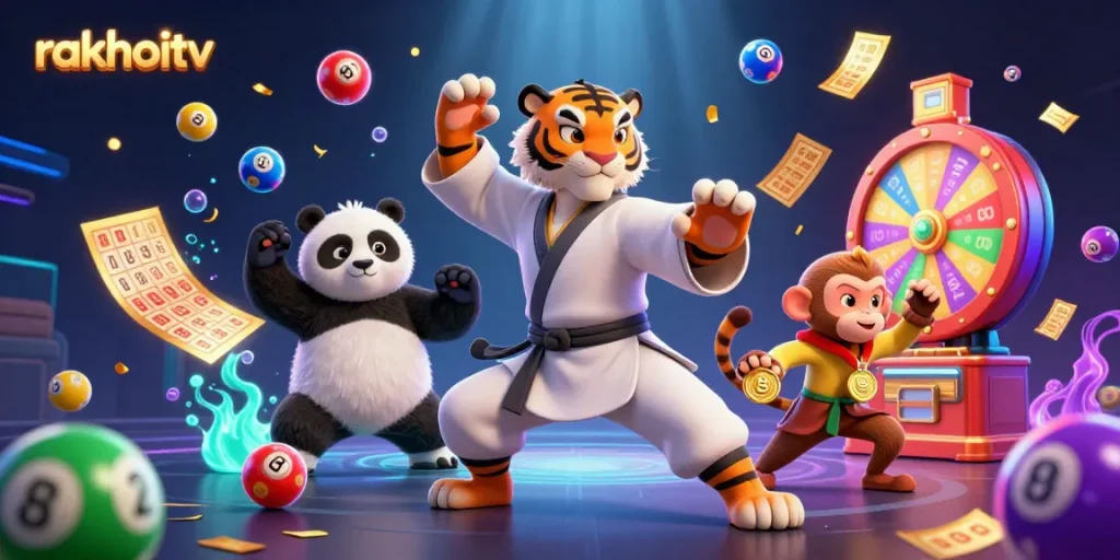 Engage in exciting gambling action with rakhoitv as a kung fu tiger and panda disciple demonstrate their skills in a vibrant casino.