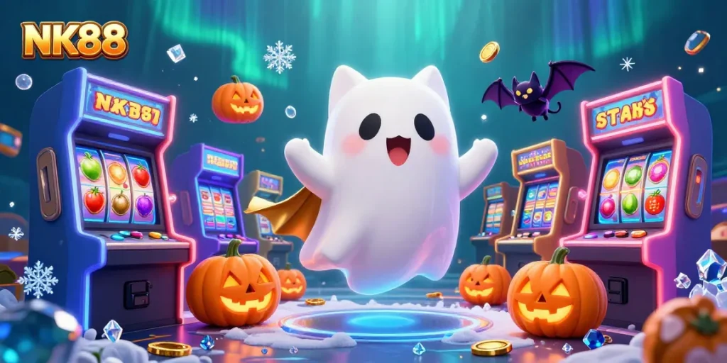 Experience the thrilling excitement of NK88 with a vibrant ghost cat and casino adventures